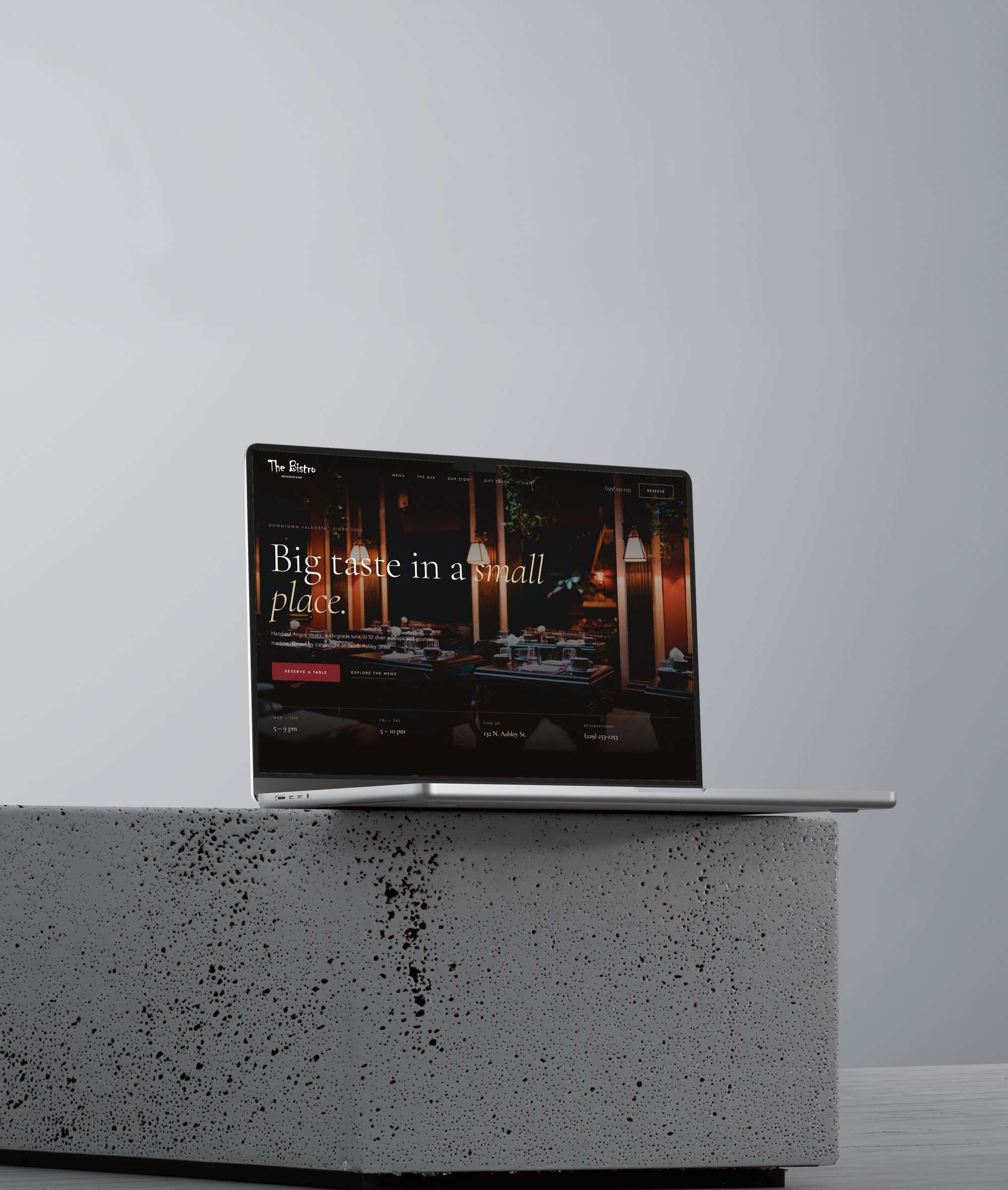 The Bistro website concept shown on a laptop