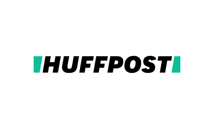 HuffPost logo with black text and teal bars on a white background.