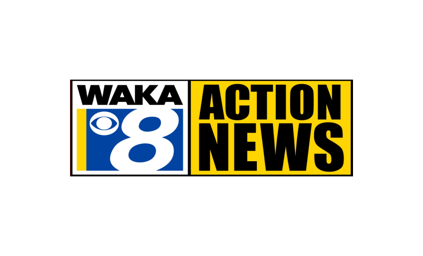 WAKA 8 Action News logo with black and yellow text and a CBS eye symbol.
