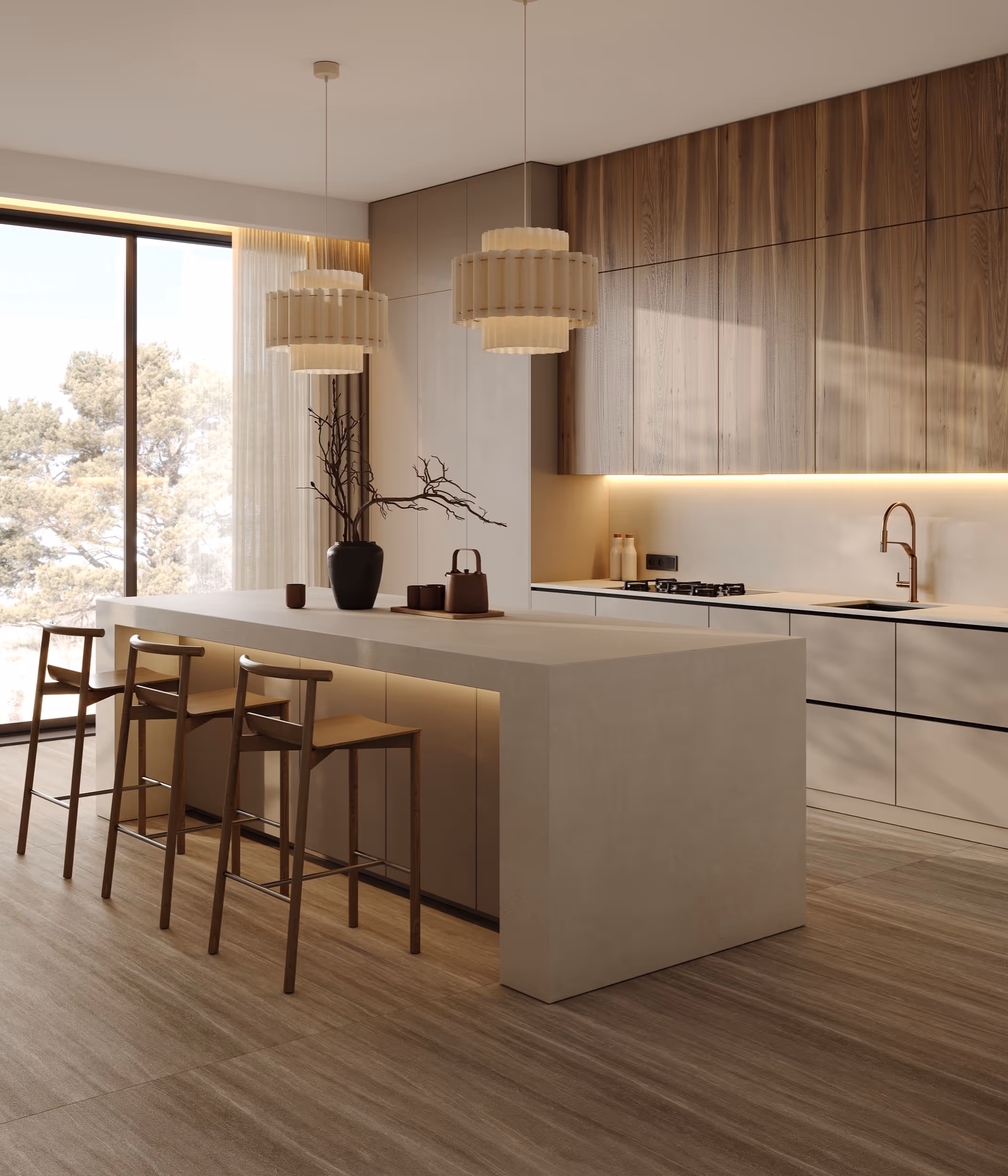 Cuisine façades bois naturel, style scandinave contemporain
