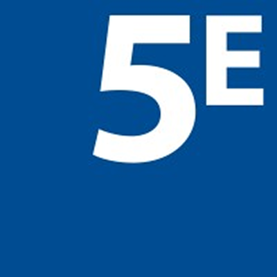 White text '5E' on a dark blue square background.