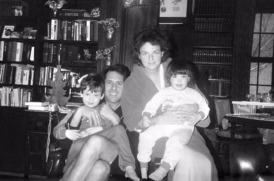 black and white image or Alan and Harriet Lewis with their children Edward and Charlotte.