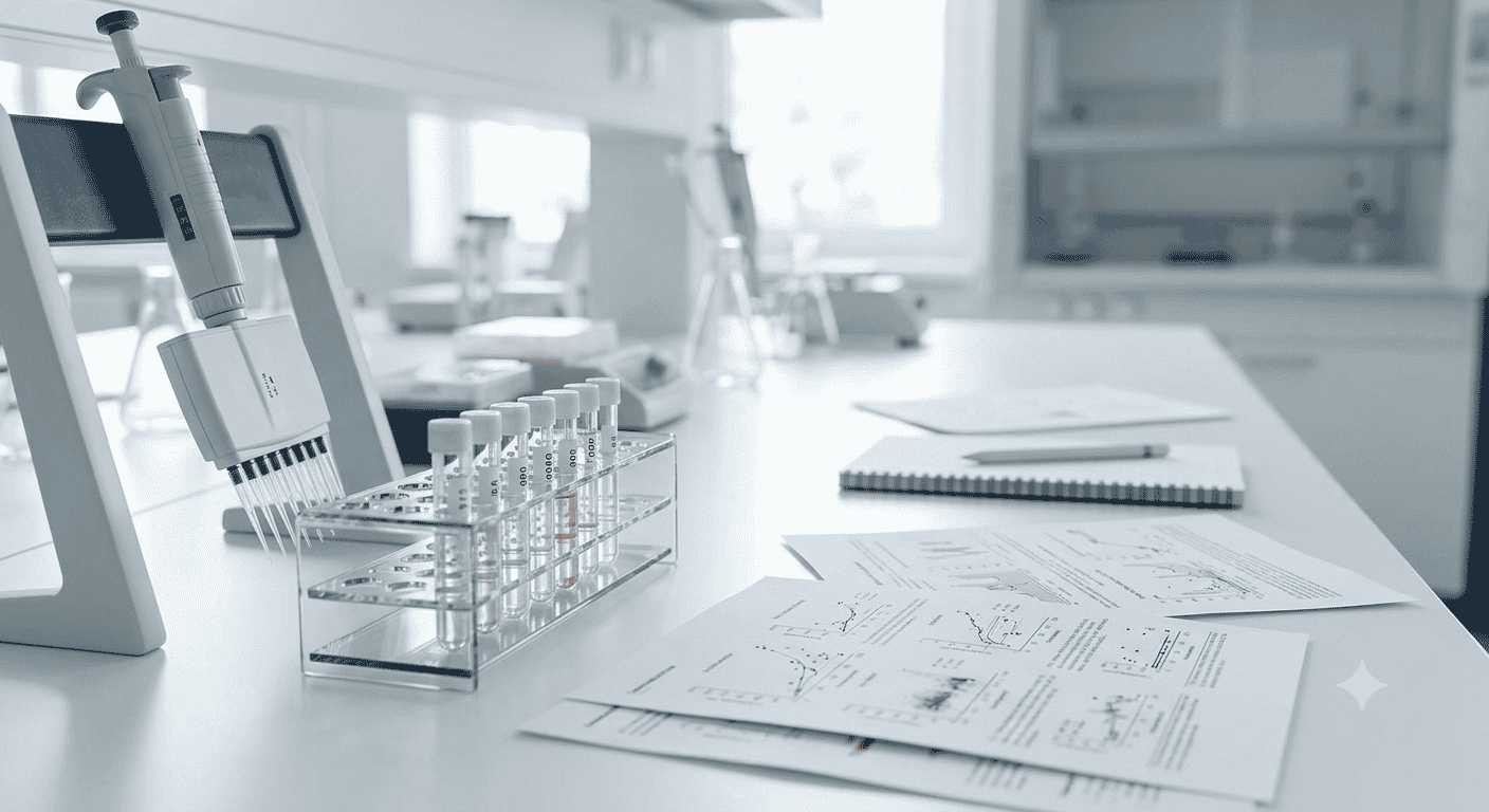 Scientific research equipment and data representing peer-reviewed nutrigenomics studies