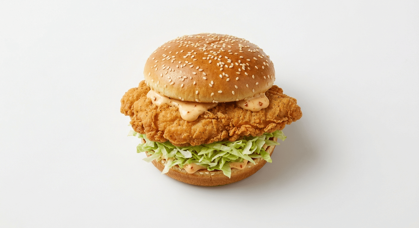 McDonald's Spicy McCrispy chicken sandwich with a breaded chicken breast fillet, shredded lettuce and chilli mayonnaise on a sourdough bun