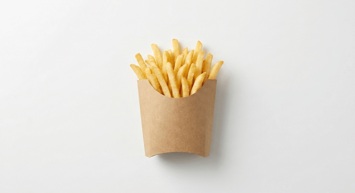 McDonald's small fries, a small portion of golden salted french fries in a plain paper sleeve