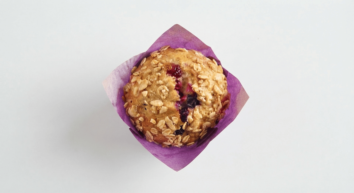 McDonald's Mixed Berry Muffin studded with blackcurrants, blueberries and redcurrants with an oat granola top