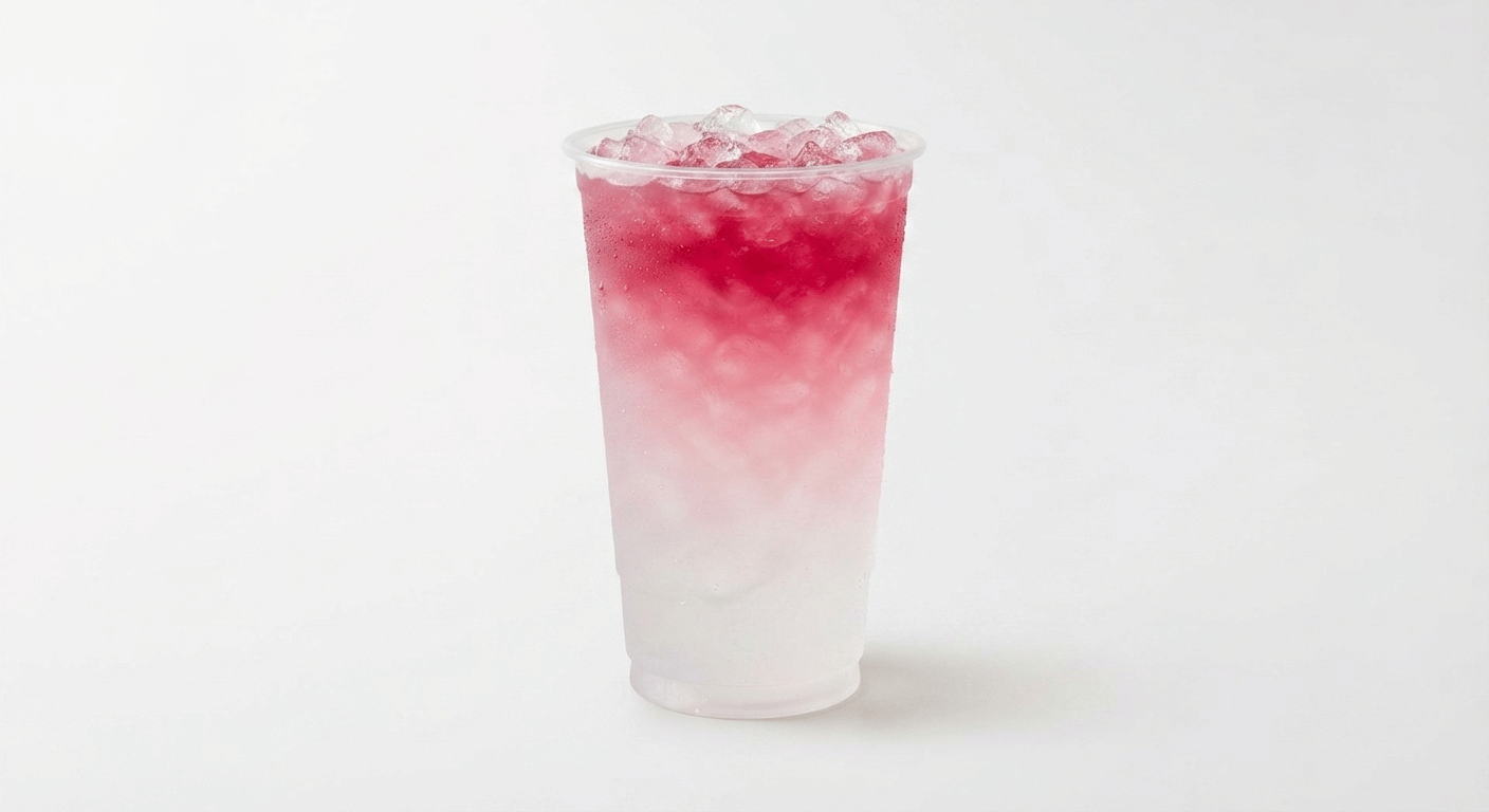McDonald's Raspberry x Sprite Zero, a clear fizzy drink over crushed ice with a deep pink raspberry layer fading to clear at the base
