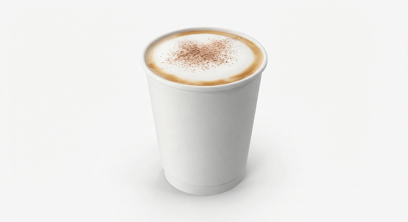 McDonald's Cappuccino with a thick foam top and chocolate dusting in a takeaway cup