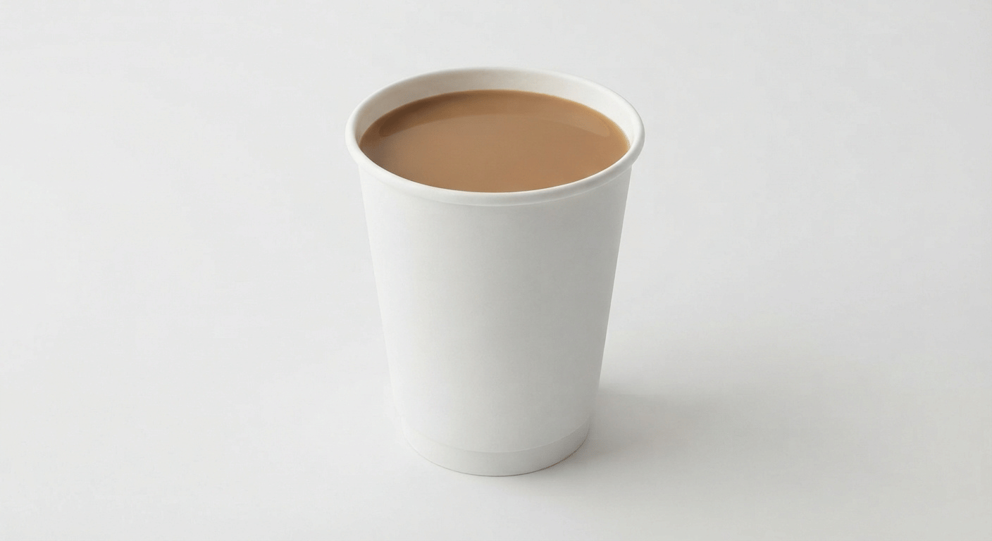 McDonald's White Coffee, black coffee with milk in a takeaway cup