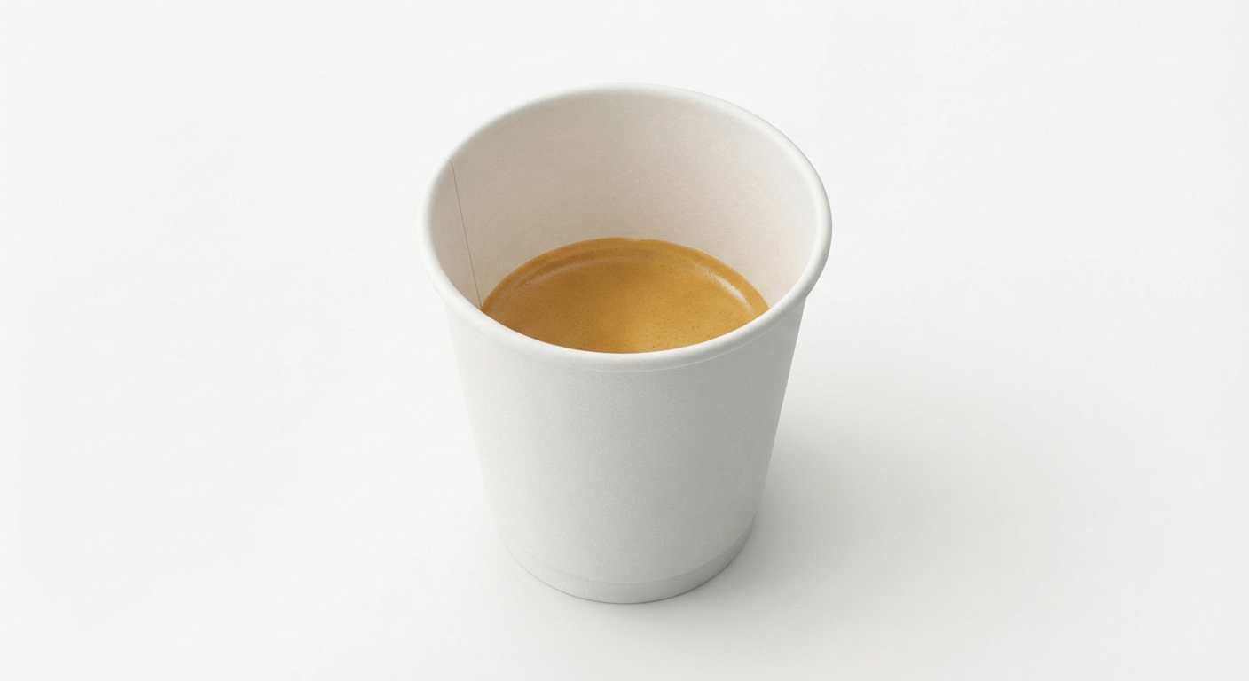 McDonald's Espresso, a small takeaway cup of dark coffee with a crema