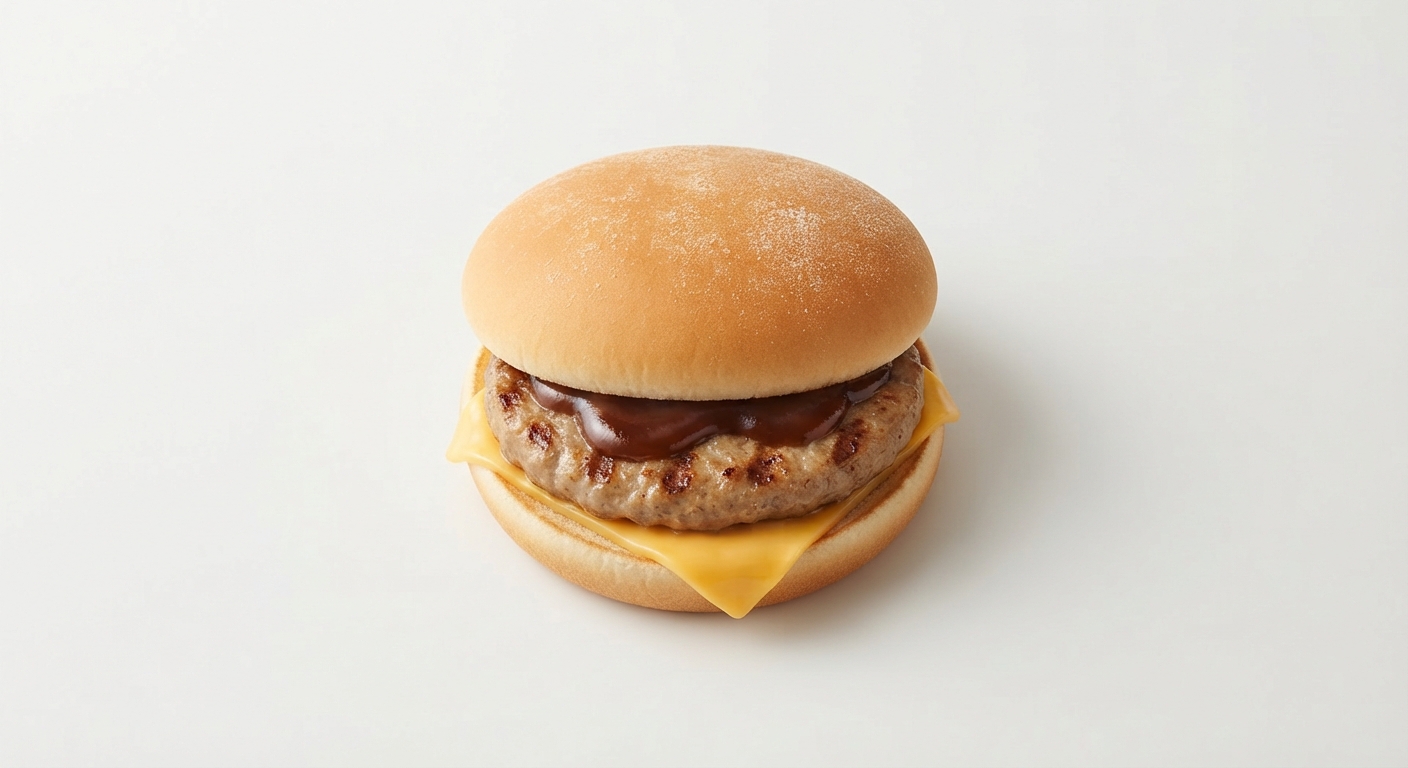 McDonald's Sausage Sandwich with a pork sausage patty, cheese slice and brown sauce in a soft bun