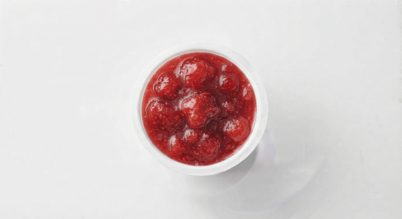 McDonald's Strawberry Jam, a small portion pot of bright red strawberry jam
