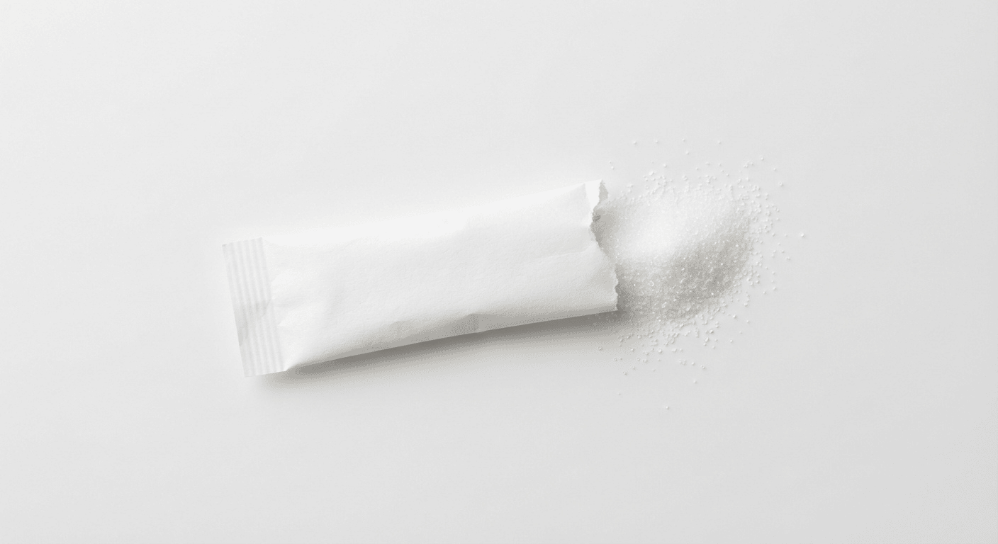 McDonald's Sugar Stick, a paper sugar stick opened with white sugar spilling out