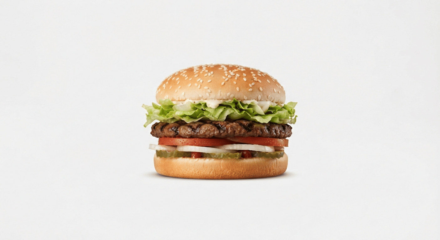 Burger King WHOPPER, flame-grilled beef burger in a sesame seed bun with lettuce, tomato, onion and pickles