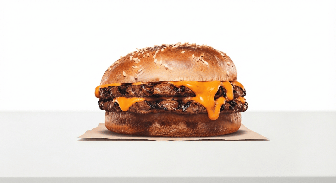 Burger King Classic Double Beef Melt, two thin beef patties with melted cheese in a plain toasted bun