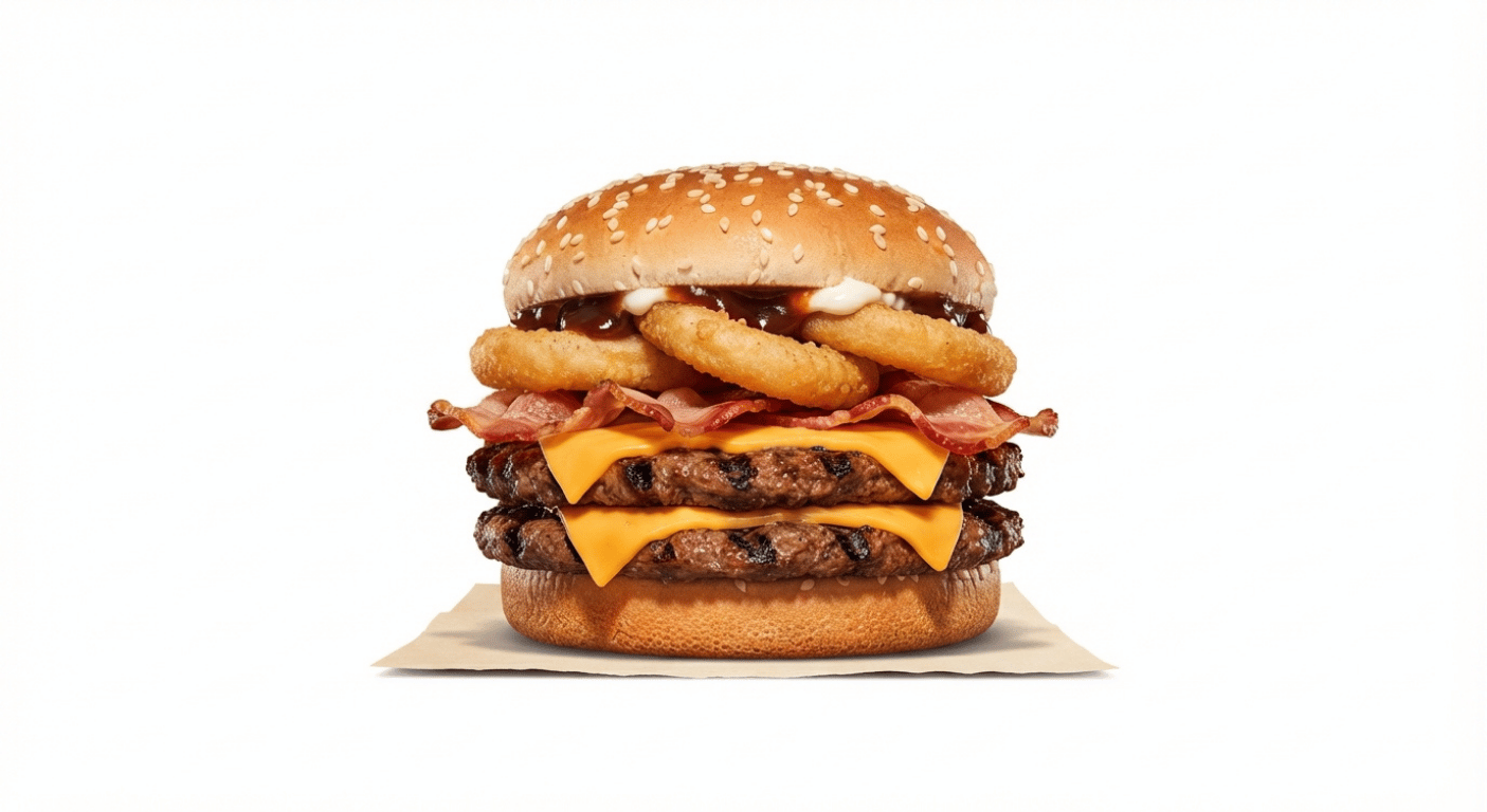 Burger King Texan BBQ King, two-patty beef burger with bacon, cheese, onion rings and barbecue sauce