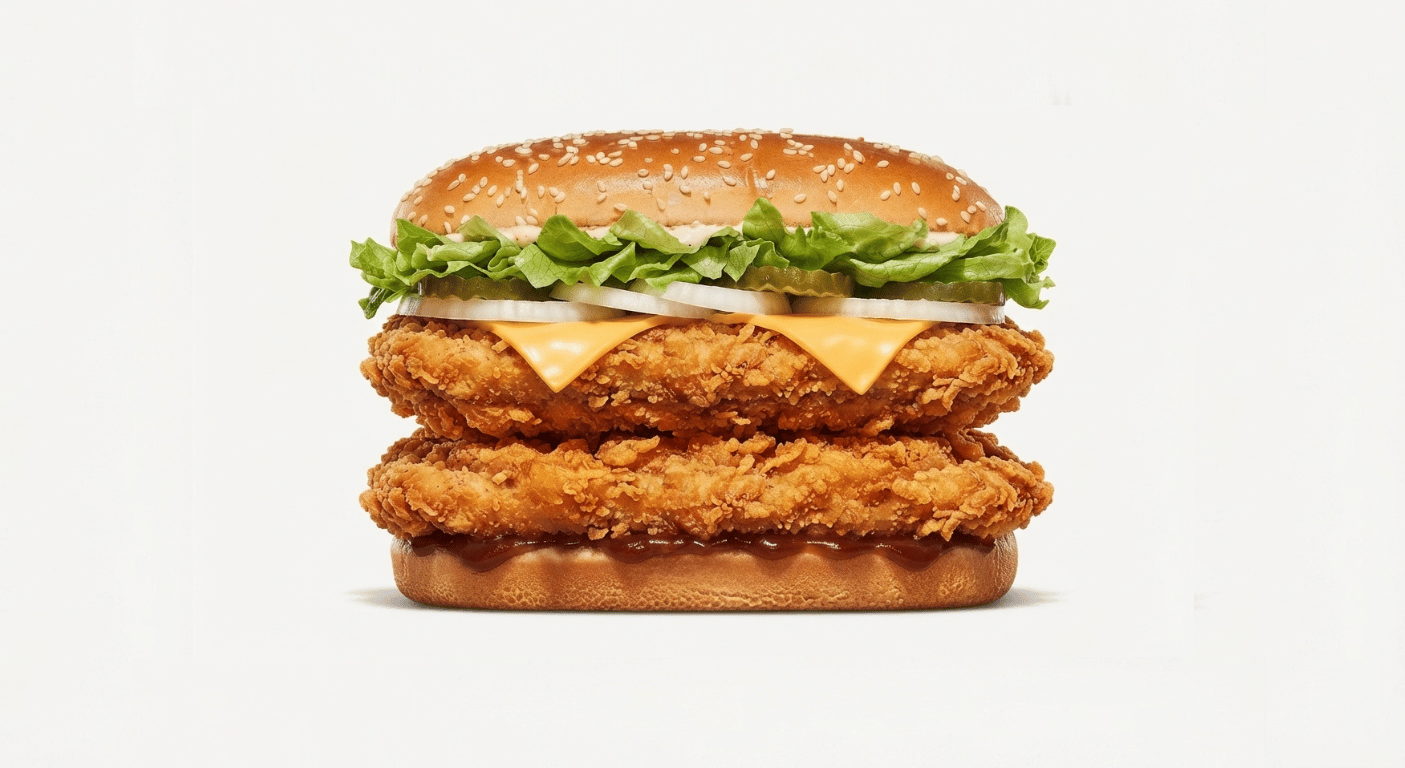 Burger King Texan BBQ Double Royale, two breaded chicken fillets with cheese, jalapeños, lettuce and barbecue sauce