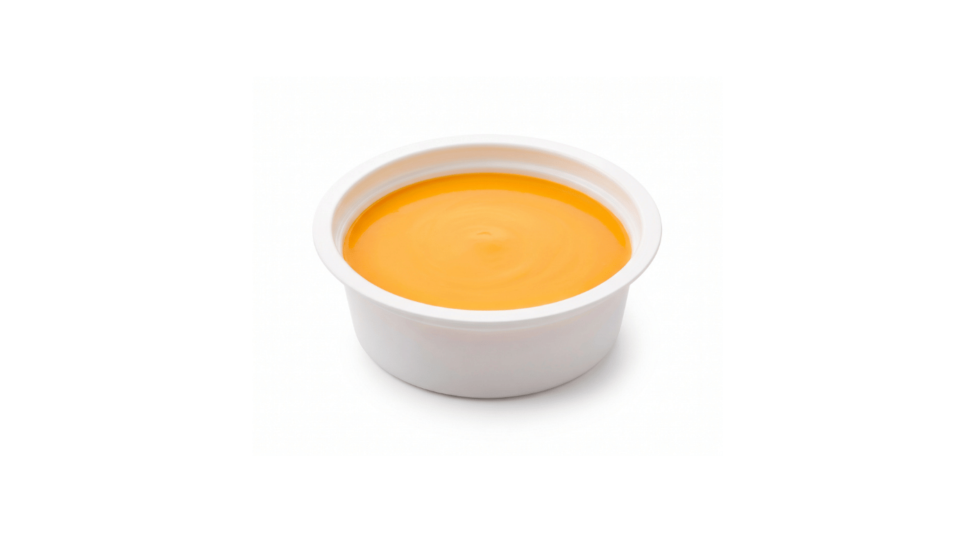 Burger King Cheddar Cheese Sauce XL, pot of melted cheddar cheese sauce