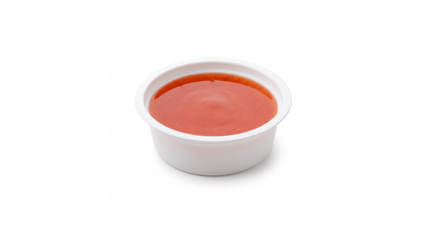 Burger King Sweet Chilli Dip Pot, pot of sweet chilli sauce dip