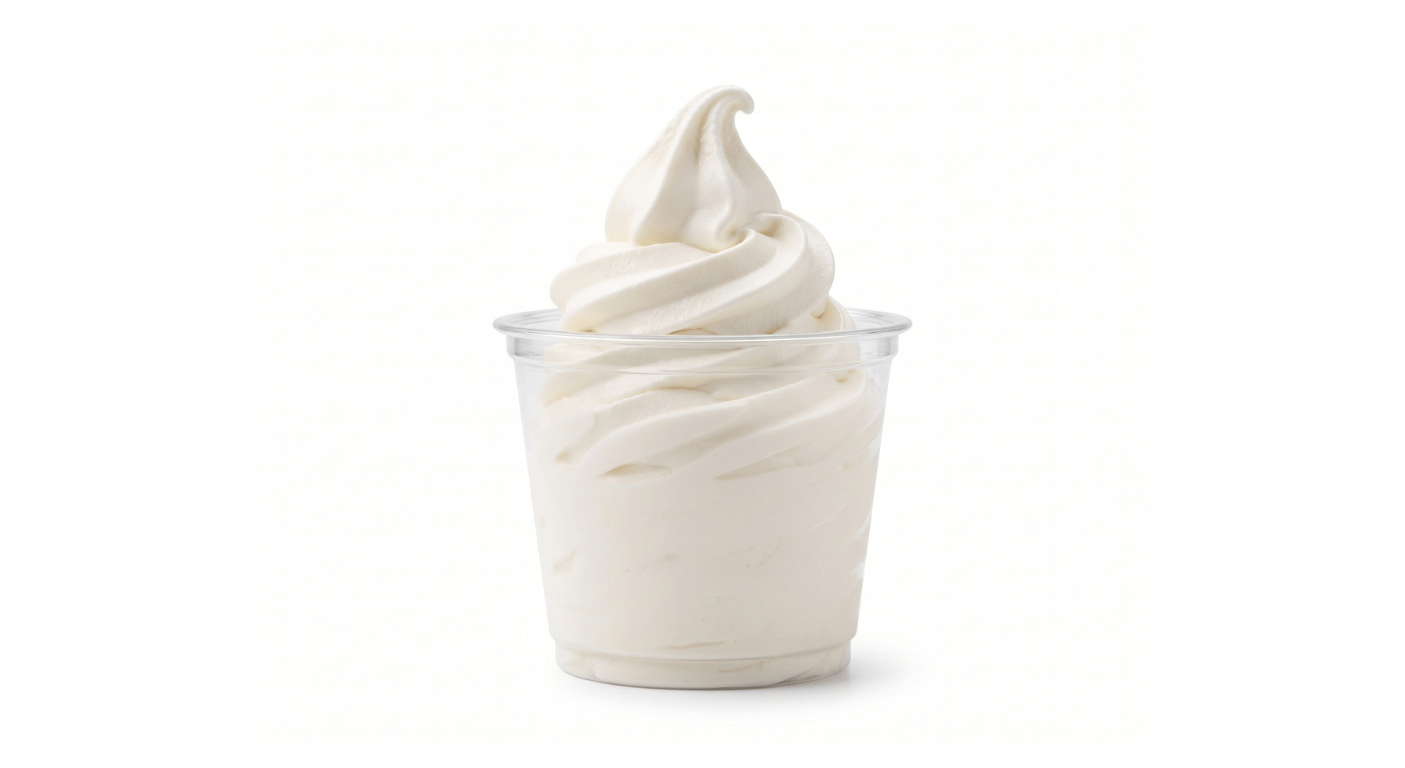 Burger King Vanilla Sundae, plain vanilla soft serve sundae in a clear cup