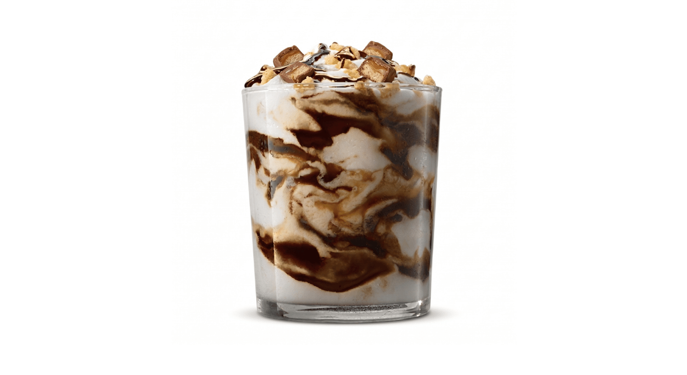 Burger King Mini Twix Fusion, small vanilla soft serve mixed with caramel biscuit chocolate bar pieces