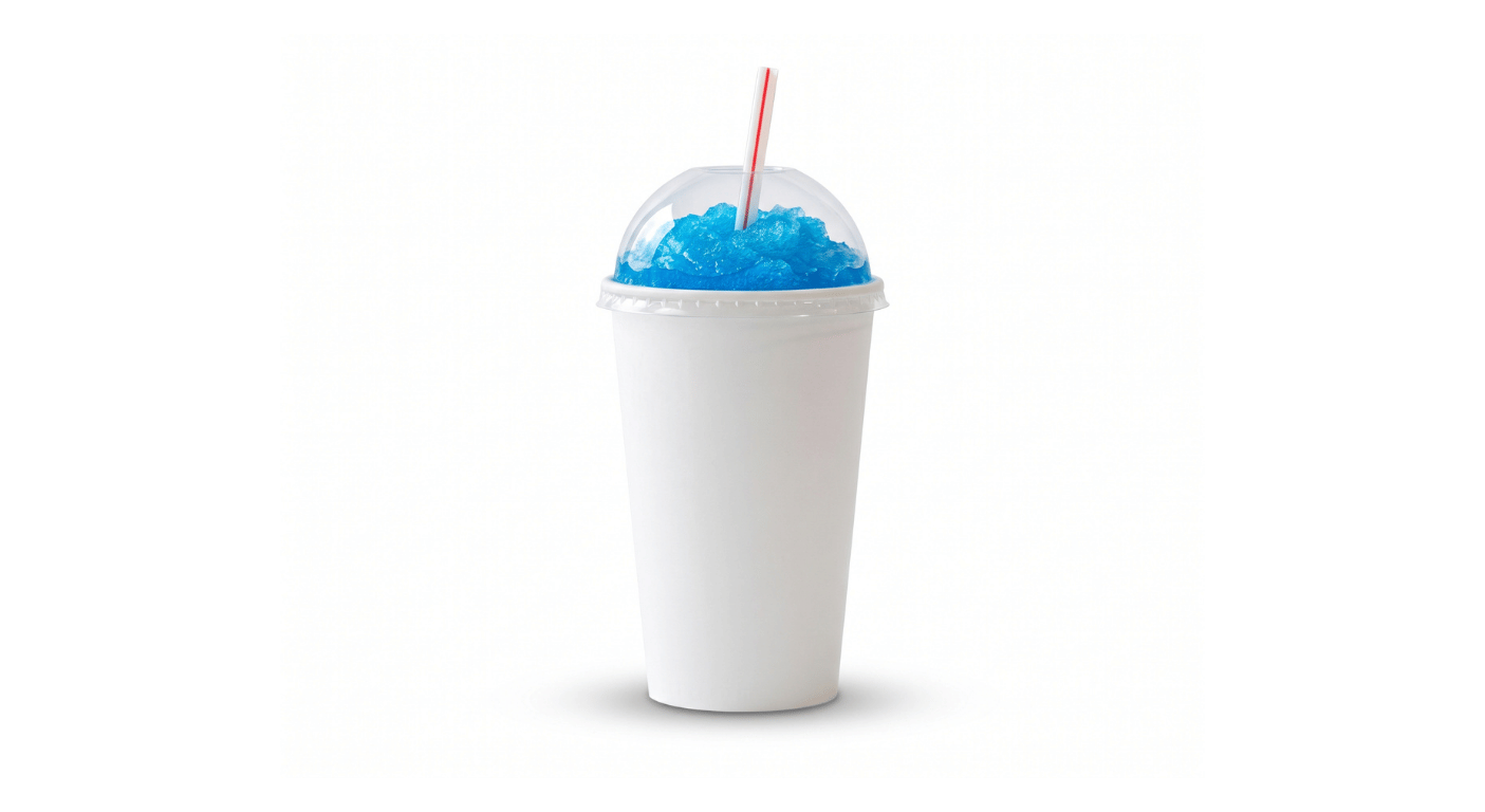 Burger King Blue Raspberry Frozen Fanta, blue raspberry frozen slush drink in a takeaway cup