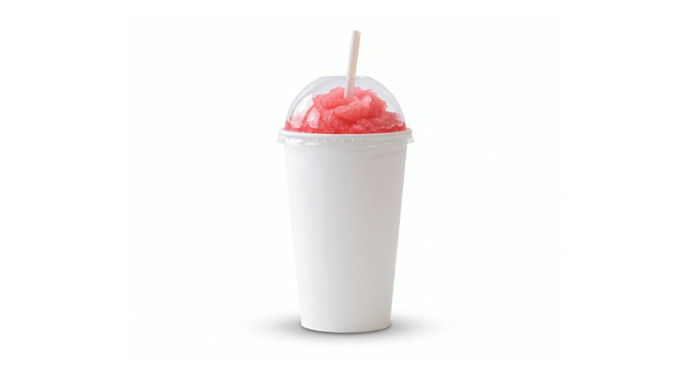 Burger King Strawberry Frozen Fanta, strawberry frozen slush drink in a takeaway cup
