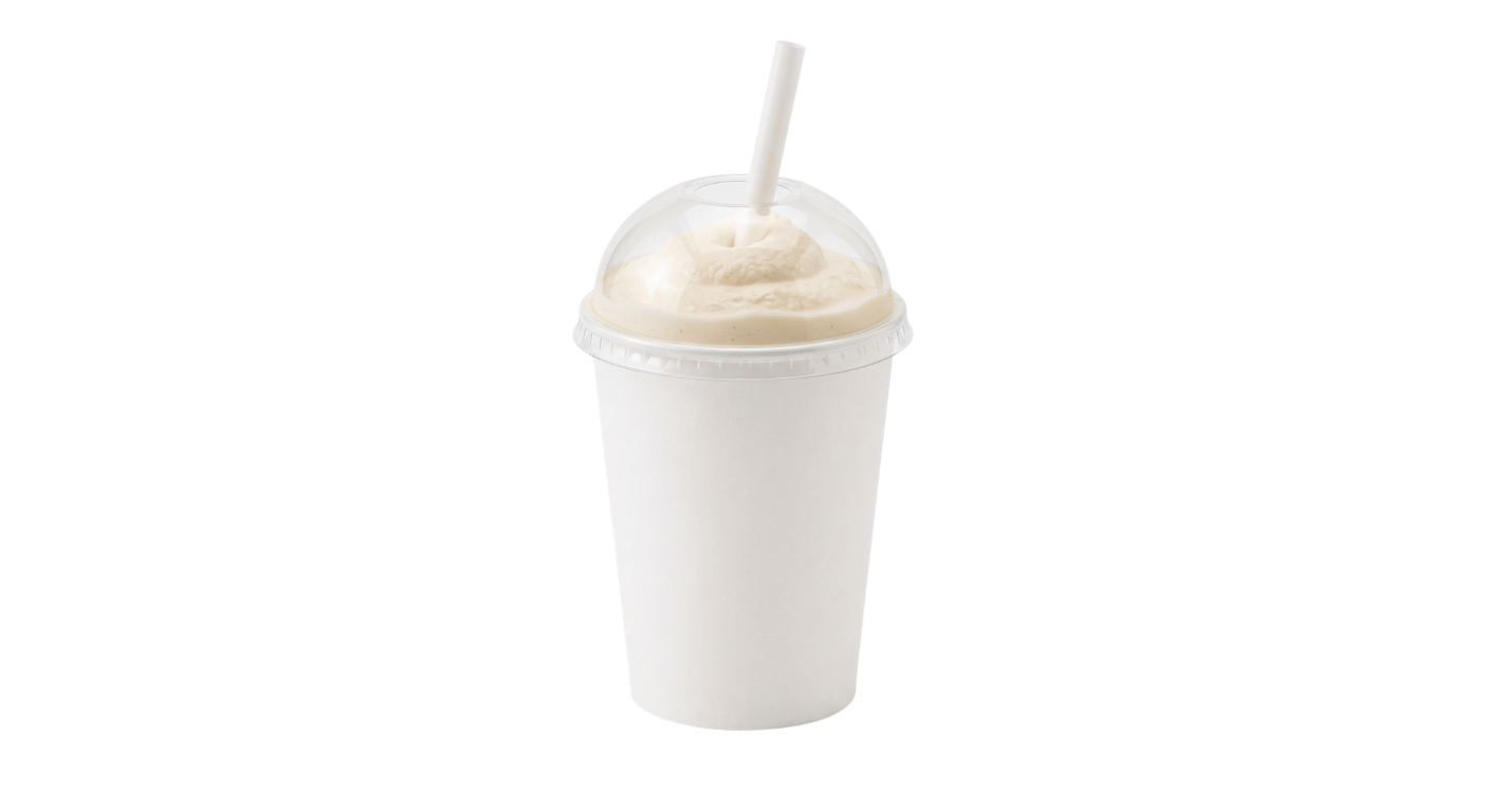 Burger King Regular Vanilla Milkshake, vanilla milkshake in a takeaway cup with a straw