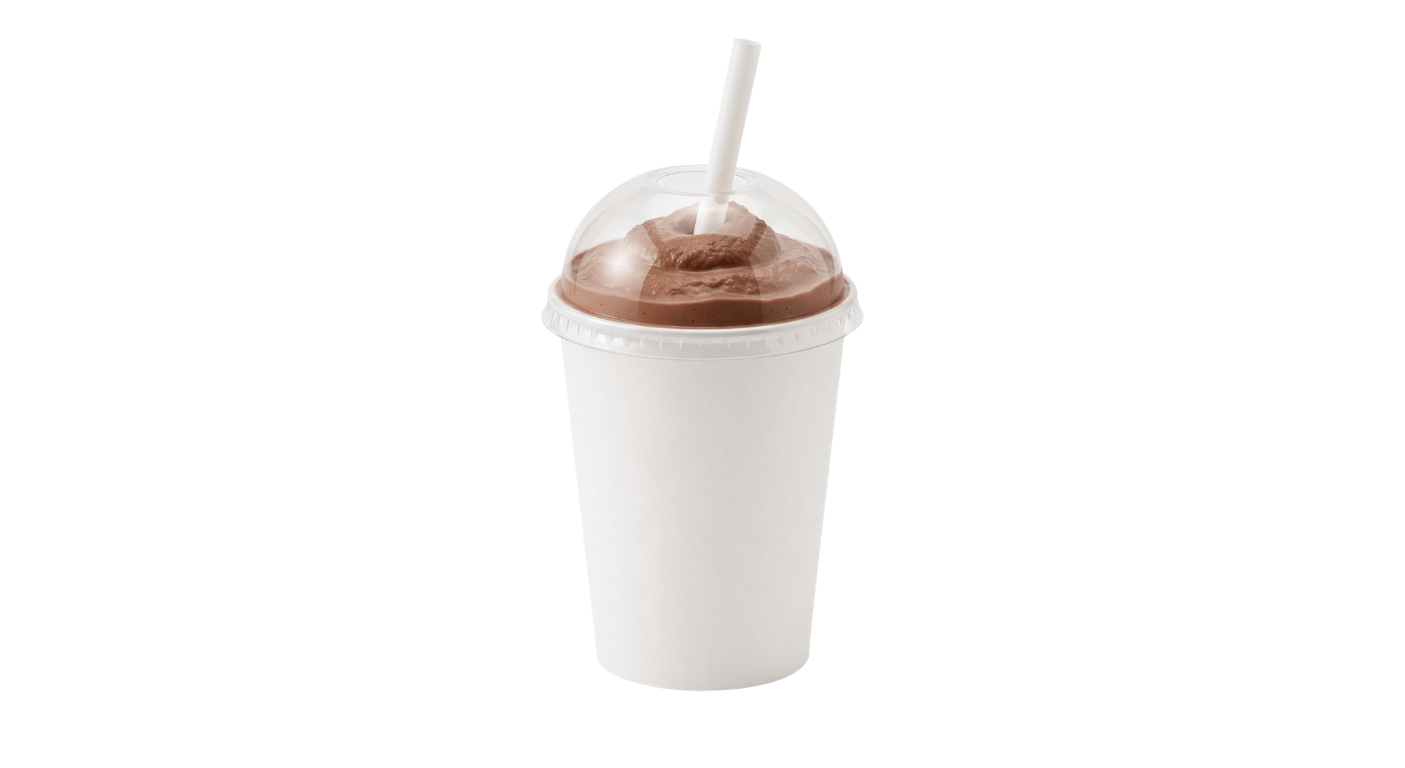 Burger King Regular Chocolate Milkshake, chocolate milkshake in a takeaway cup with a straw