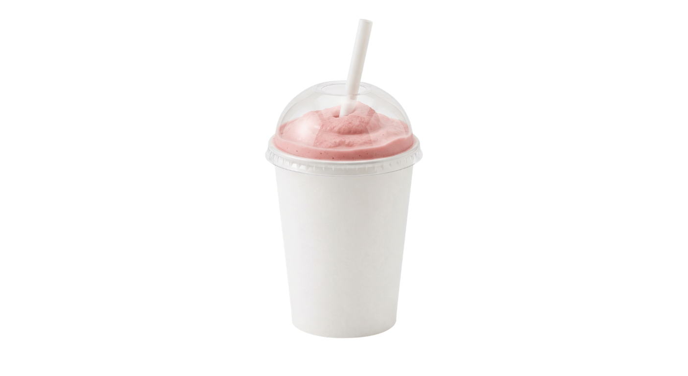 Burger King Regular Strawberry Milkshake, strawberry milkshake in a takeaway cup with a straw