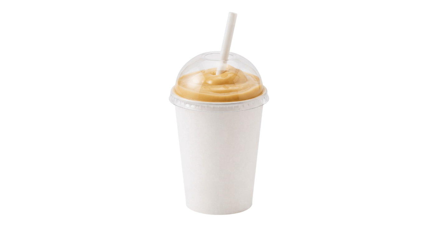Burger King Regular Salted Caramel Milkshake, salted caramel milkshake in a takeaway cup with a straw
