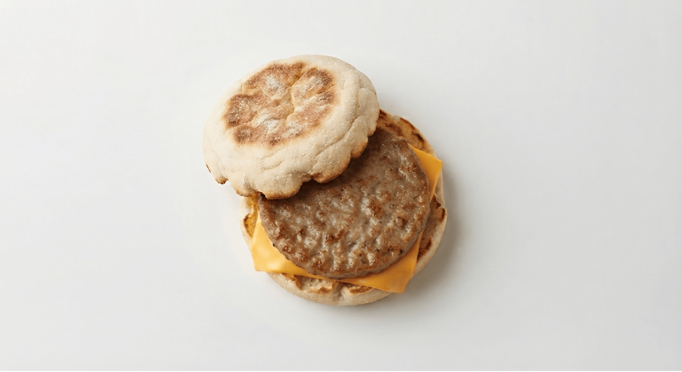 McDonald's US Sausage McMuffin with a pork sausage patty and melted American cheese in a toasted English muffin