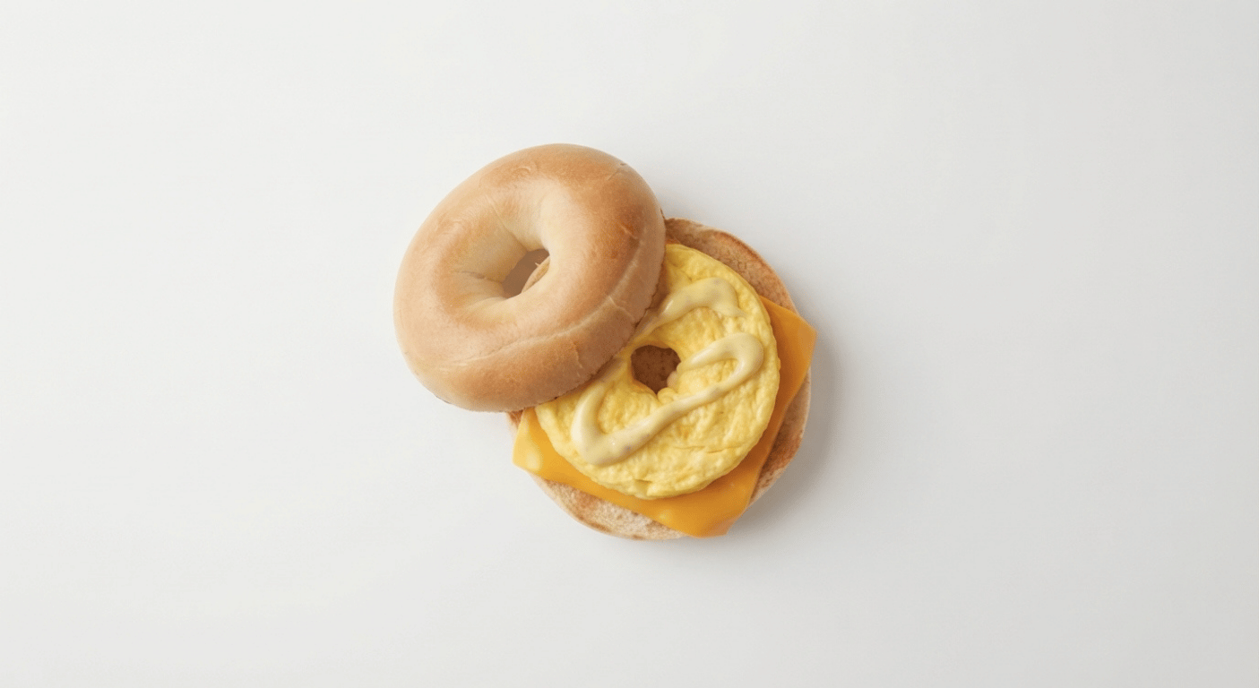 McDonald's US Egg & Cheese Bagel with folded egg, melted American cheese and breakfast sauce on a toasted bagel