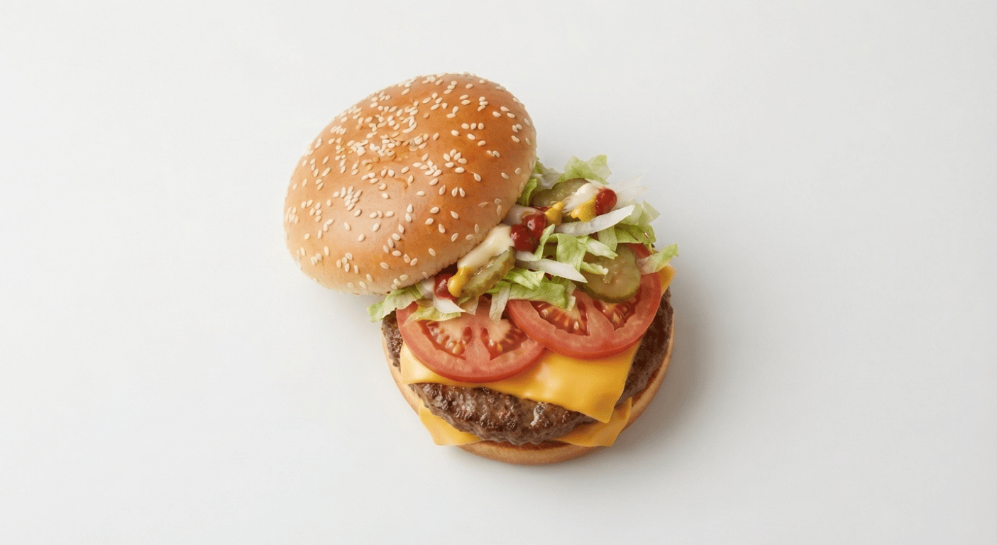 McDonald's US Quarter Pounder with Cheese Deluxe with beef, two cheese slices, tomato, lettuce, mayonnaise and pickles