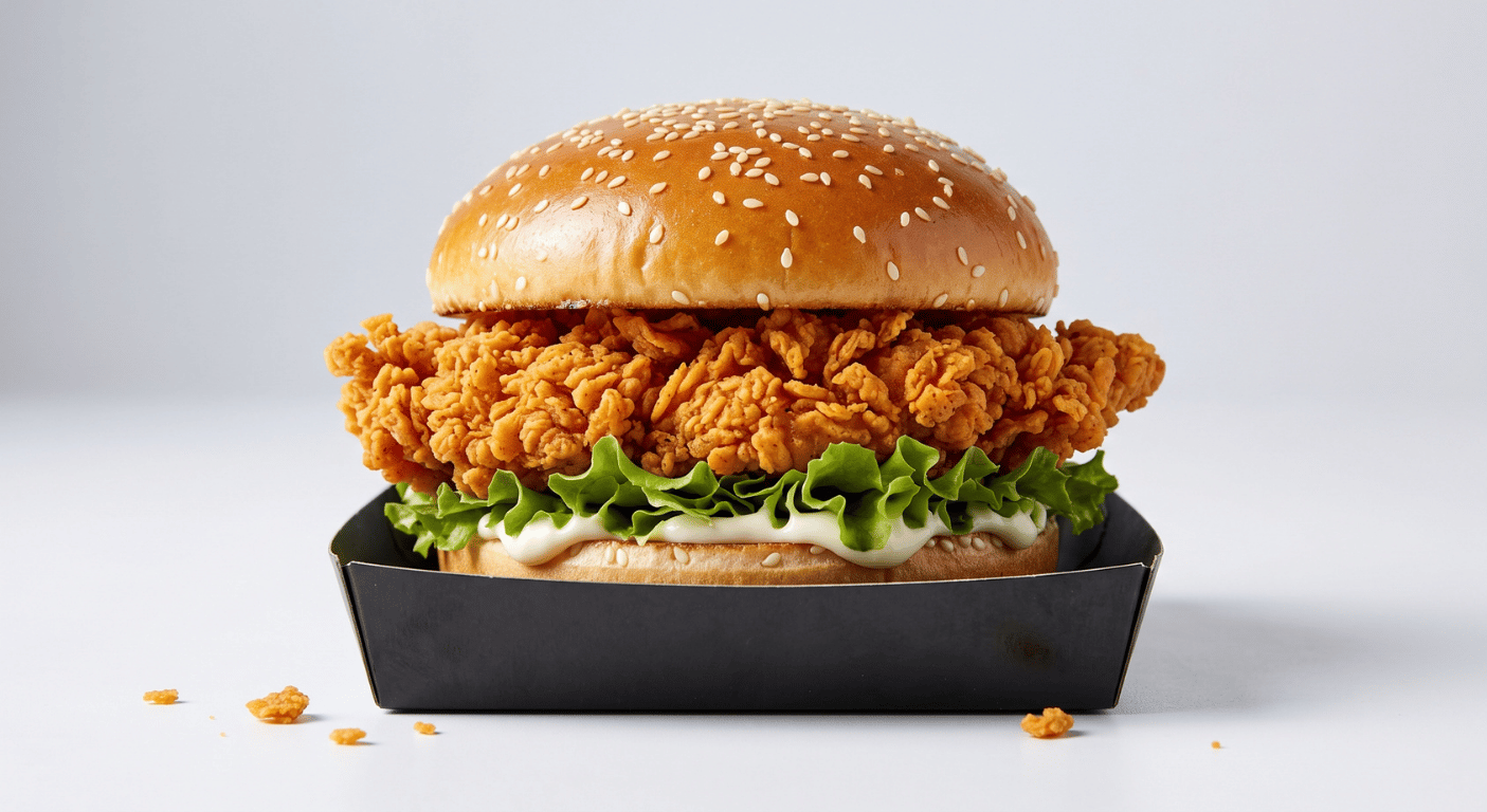 KFC Zinger Burger photographed from the side on a plain white background