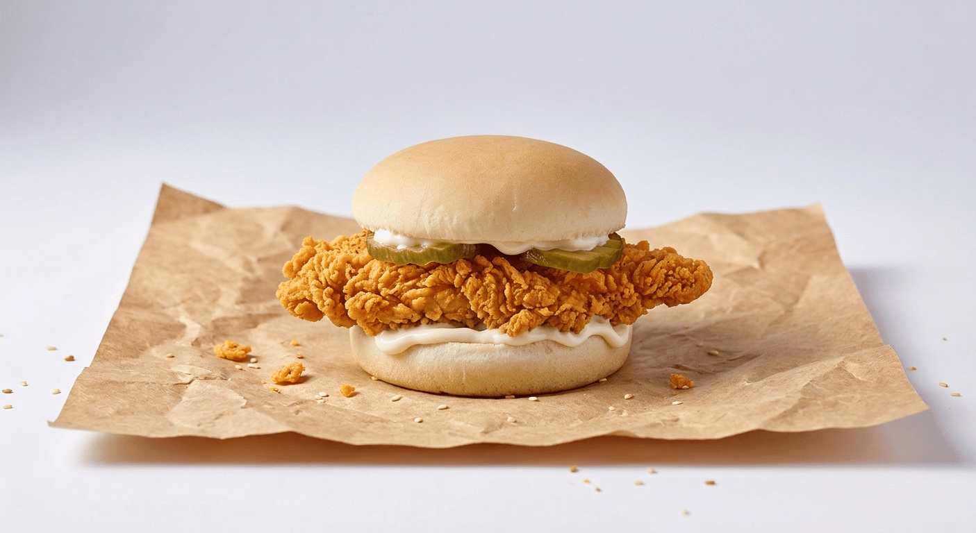 KFC Kids Burger with breaded chicken, pickles and mayonnaise, 258 calories and 1.4g salt per burger