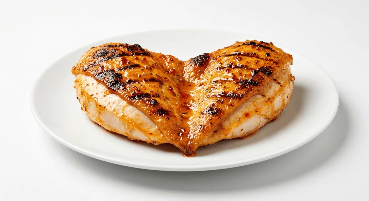 Nando's Chicken Butterfly, two flame-grilled chicken breasts joined by crispy basted skin on a white plate, nutrition and calories