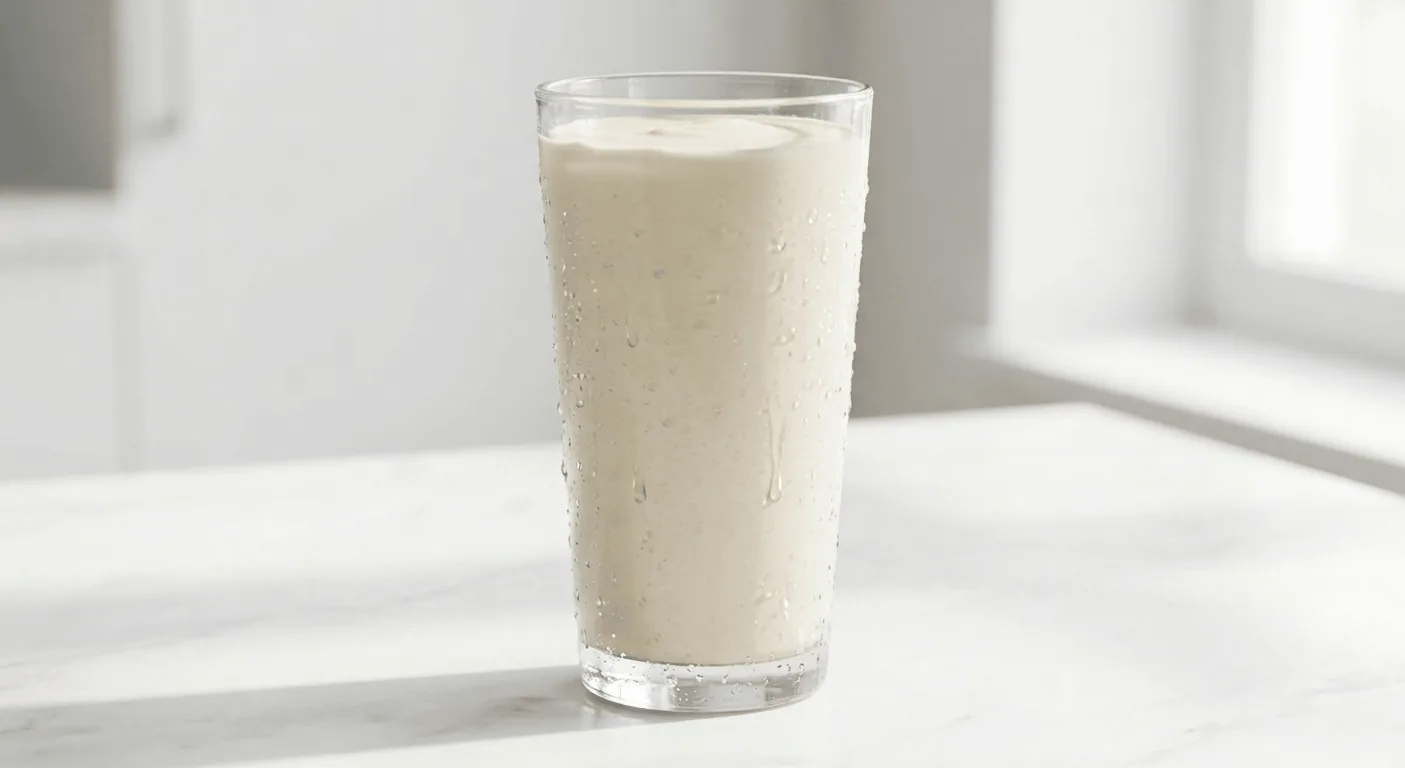 Dave's Hot Chicken Regular Vanilla Shake, vanilla milkshake in a tall clear glass, nutrition and calories