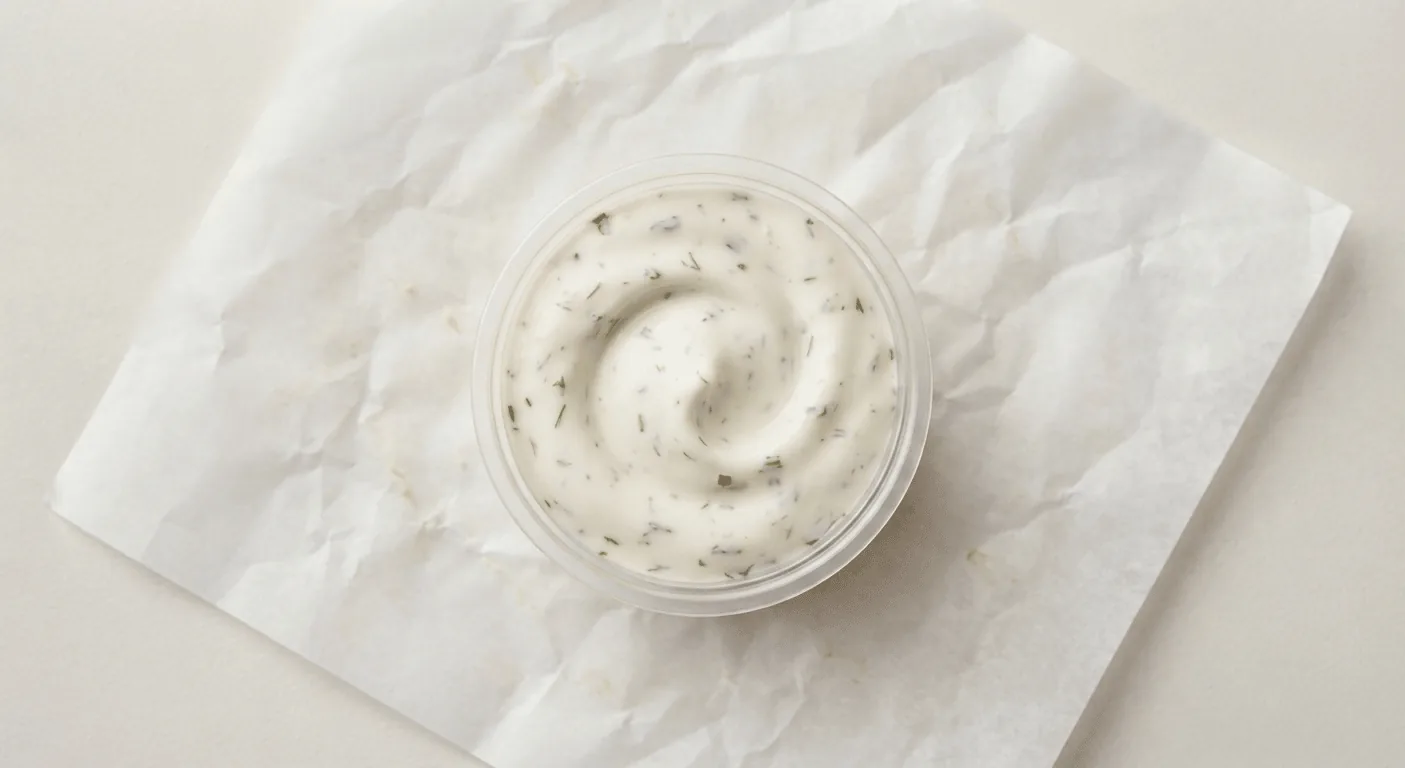Wingstop Ranch Dip, ranch dip with herbs in a clear pot, nutrition and calories