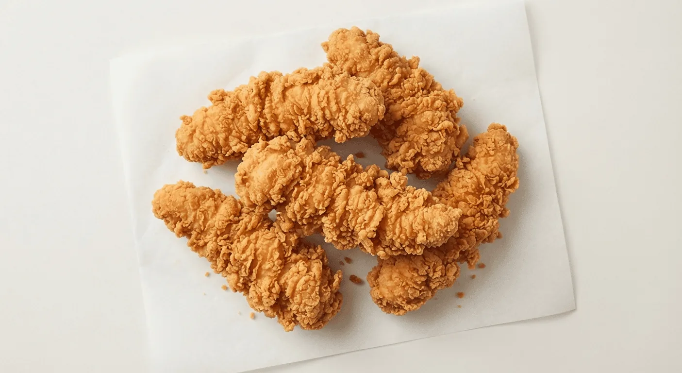 Wingstop Plain Tenders, plain crispy chicken tenders on white paper, nutrition and calories