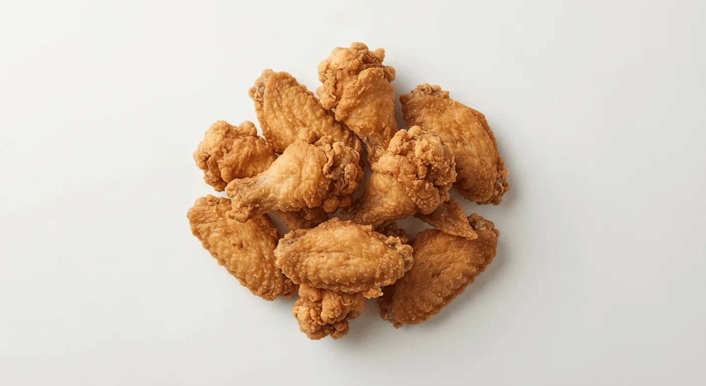 Wingstop Plain Wings, plain crispy chicken wings on a white background, nutrition and calories