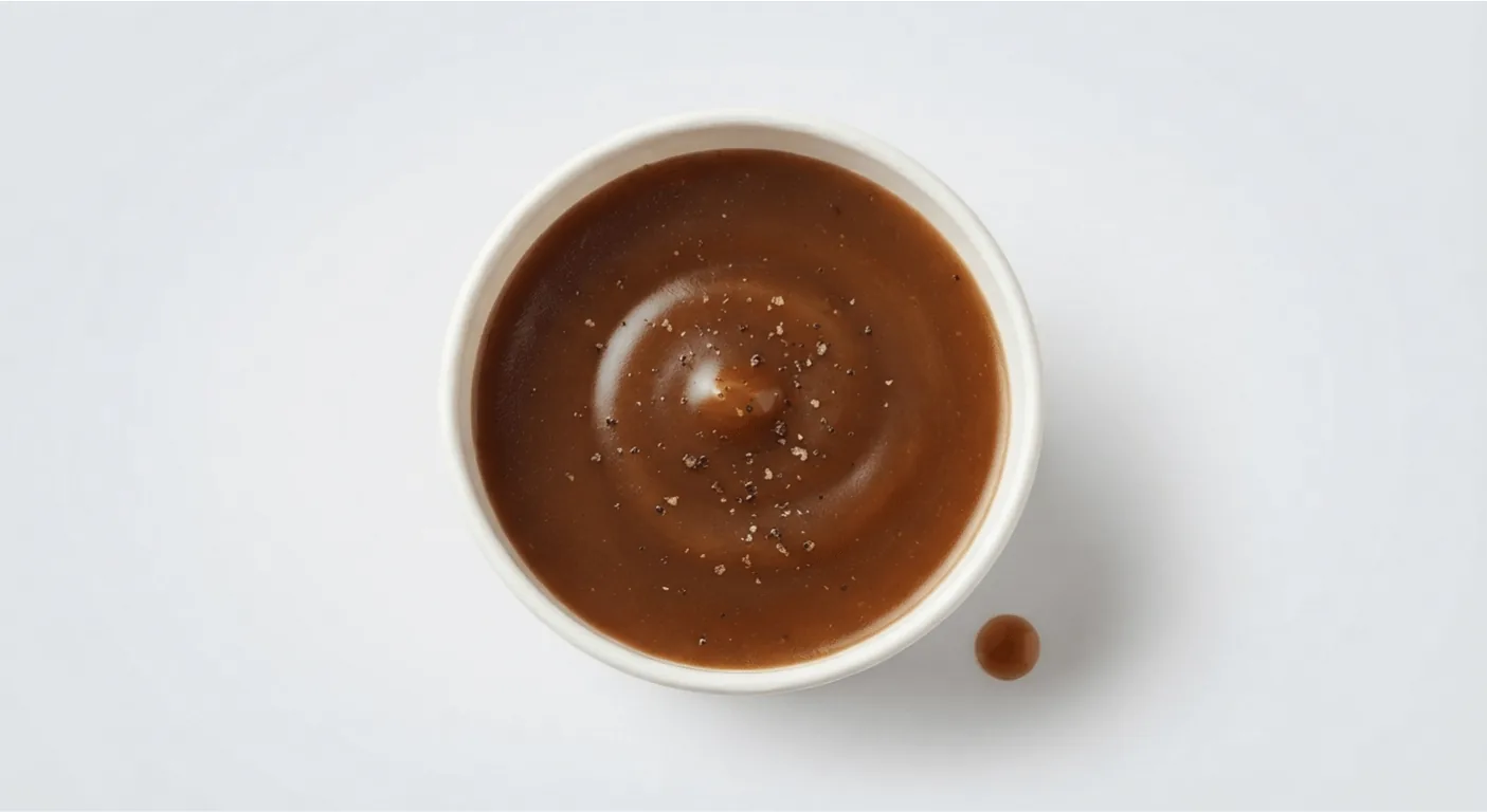 KFC Gravy (Regular), brown gravy in a white pot, nutrition and calories