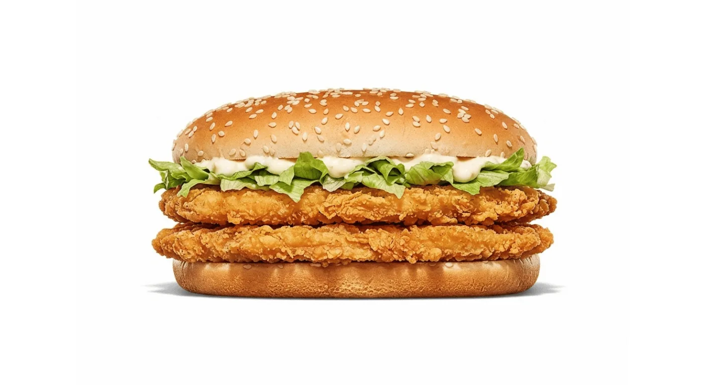 Burger King Double Chicken Royale, double crispy chicken burger with lettuce and mayo in a sesame bun, nutrition and calories