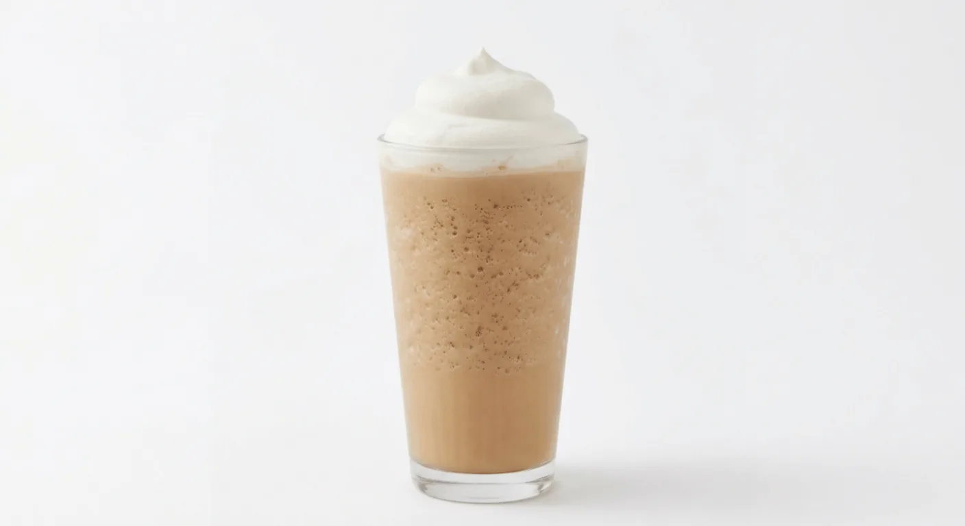 Starbucks White Mocha Frappuccino (Tall), white chocolate blended iced coffee topped with whipped cream in a clear glass, nutrition and calories