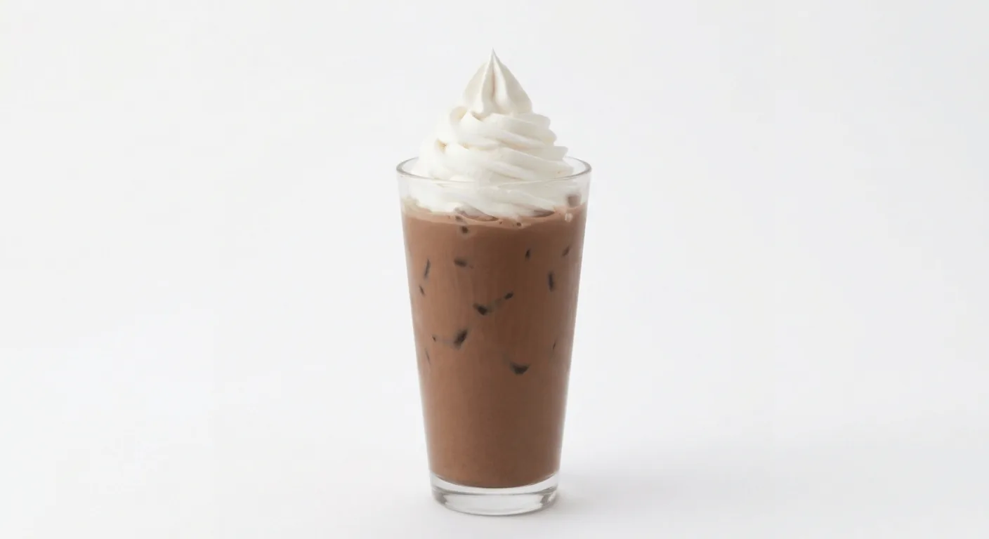 Starbucks Iced Mocha (Venti), iced mocha topped with whipped cream in a clear glass, nutrition and calories