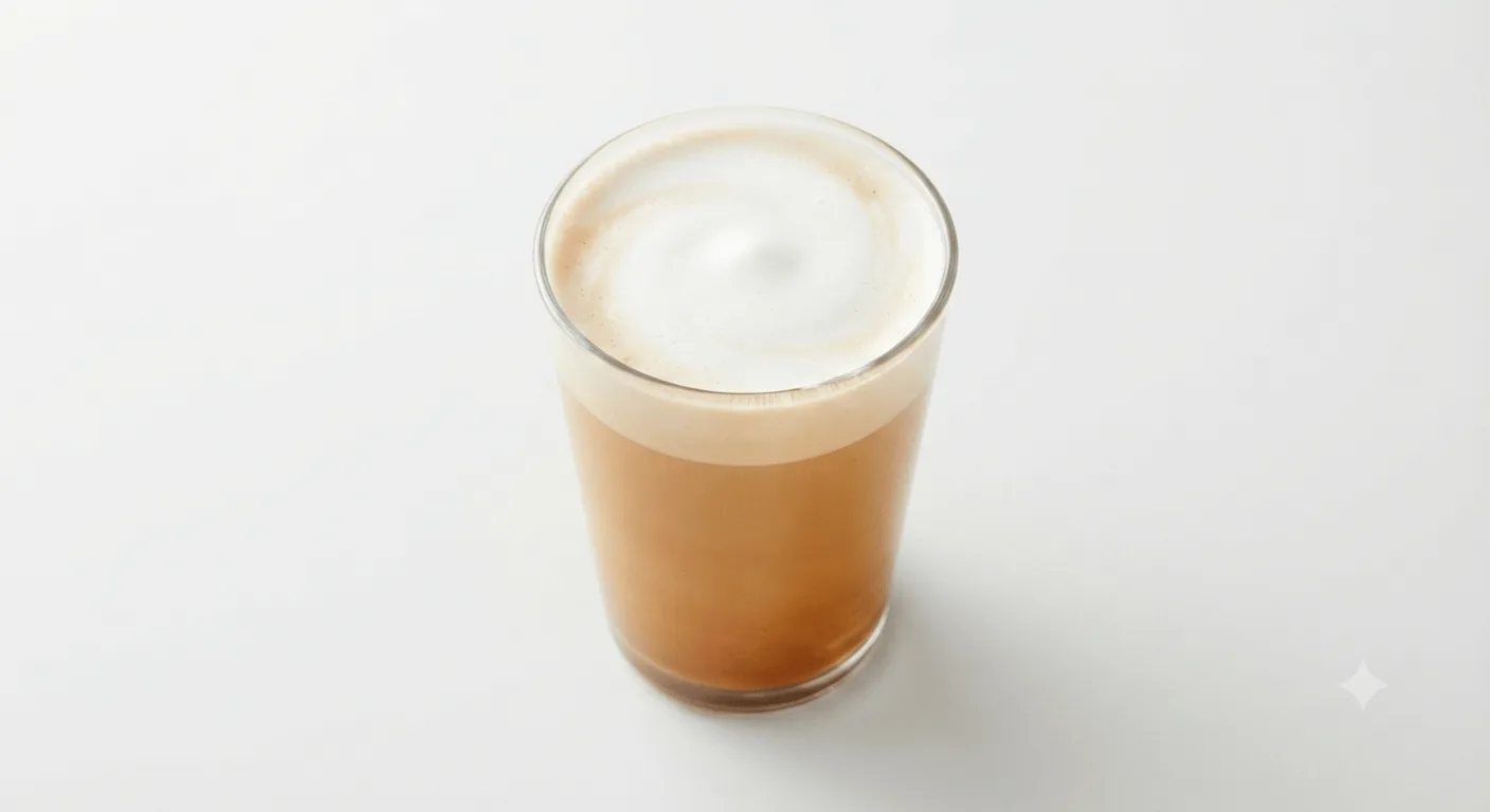 Starbucks Chai Tea Latte (Grande), chai tea latte with milk foam in a clear glass, nutrition and calories