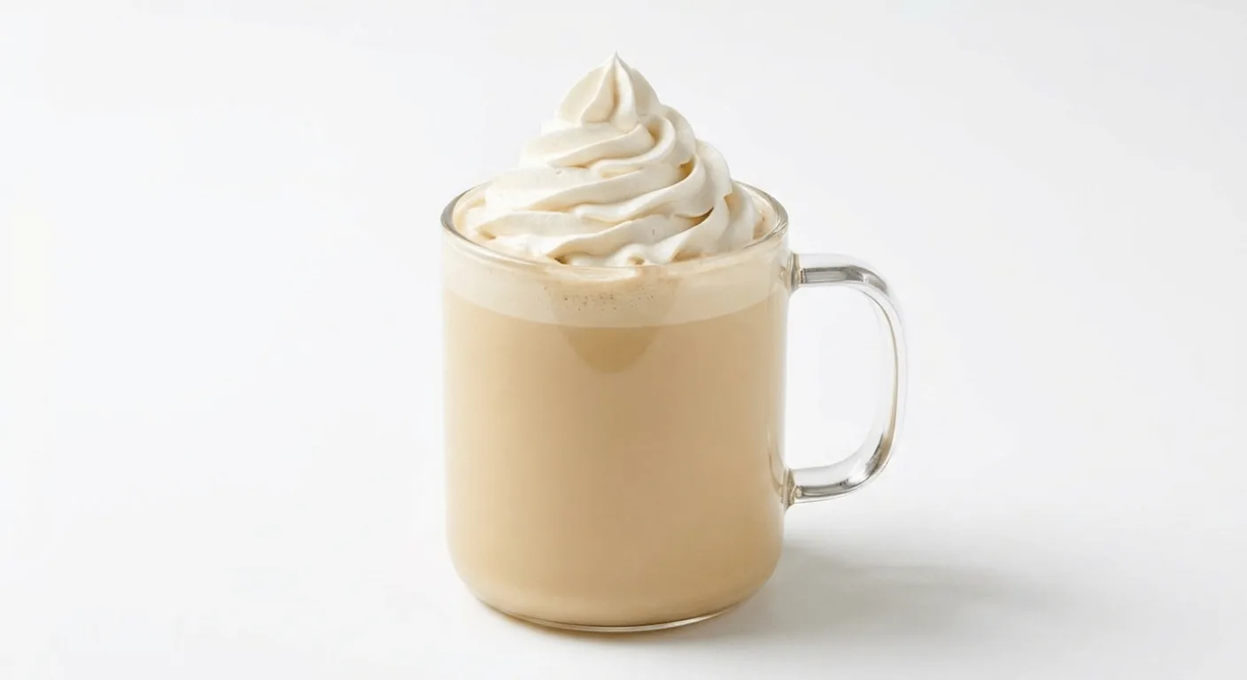 Starbucks White Mocha (Short), white chocolate mocha topped with whipped cream in a glass mug, nutrition and calories