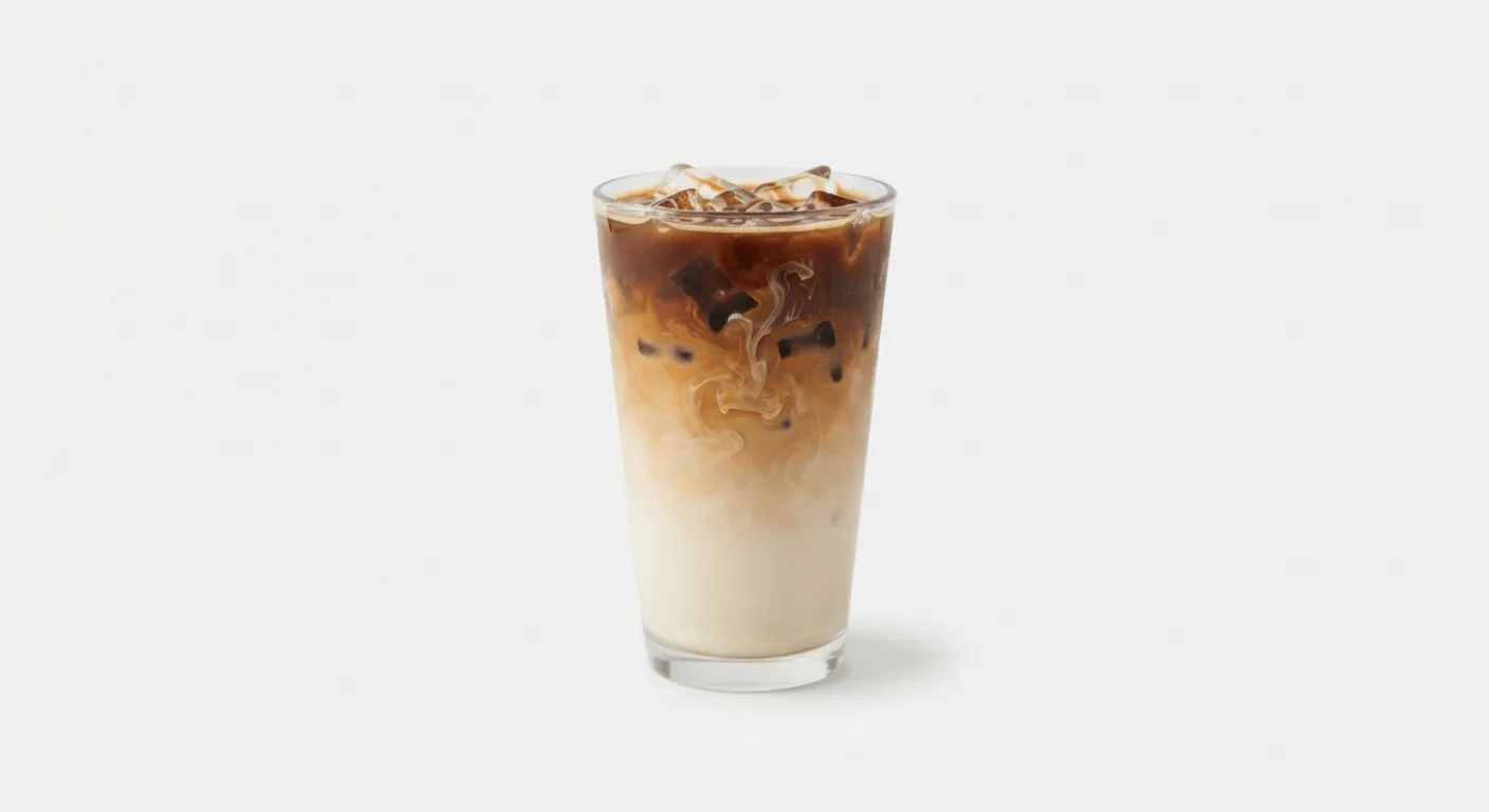 Starbucks Iced Maple Pecan Macchiato (Tall), layered iced maple pecan macchiato over milk and ice in a clear glass, nutrition and calories