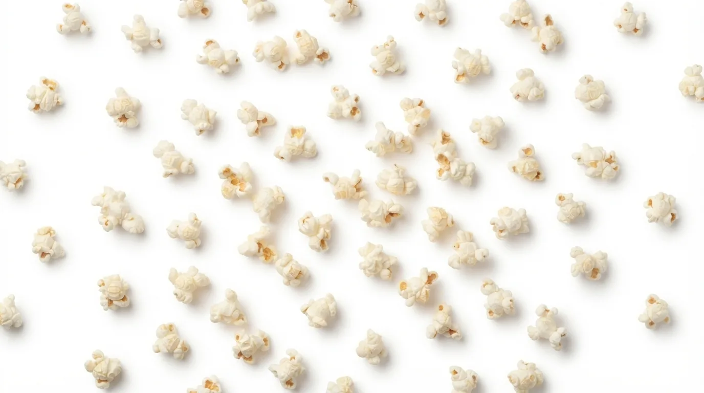 Starbucks Propercorn Sea Salt Popcorn, scattered sweet and salty popcorn on a white background, nutrition and calories