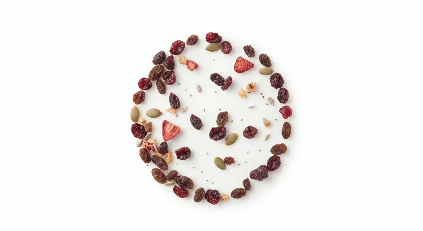 Starbucks Fruit & Seed Porridge Topper, scattered dried fruit and seeds porridge topper, seen from above, nutrition and calories